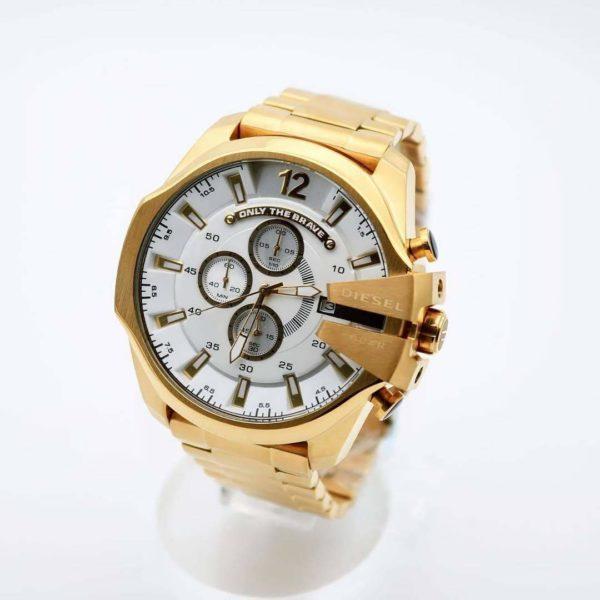 Diesel Mega Chief Chronograph Full Gold White Dial Men's Watch