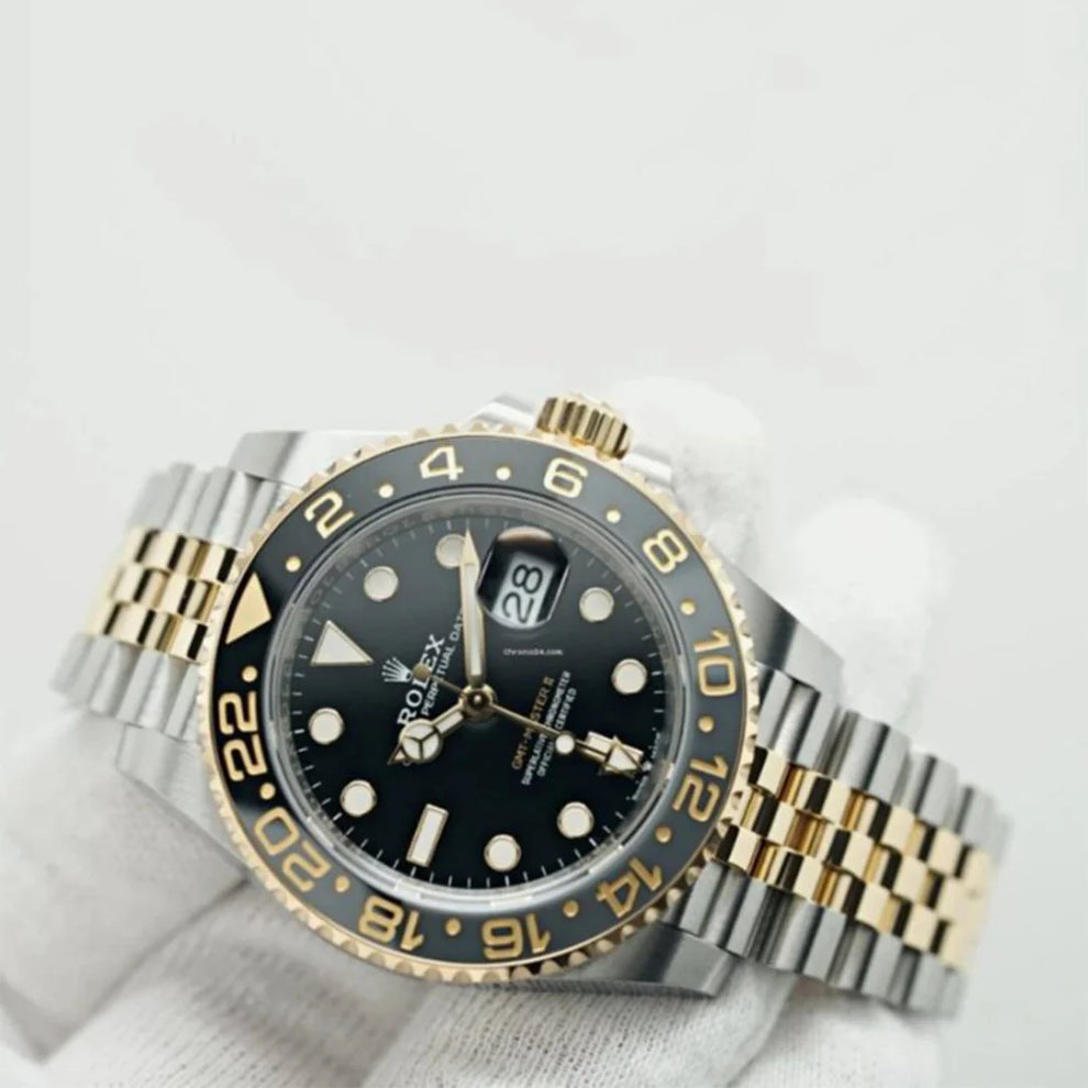 ROLEX GMT MASTER GOLD SILVER BLACK METAL WATCH (WITH OG BOX)