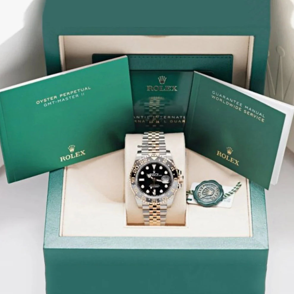 ROLEX GMT MASTER GOLD SILVER BLACK METAL WATCH (WITH OG BOX)