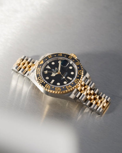 ROLEX GMT MASTER GOLD SILVER BLACK METAL WATCH (WITH OG BOX)