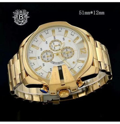 Diesel Mega Chief Chronograph Full Gold White Dial Men's Watch