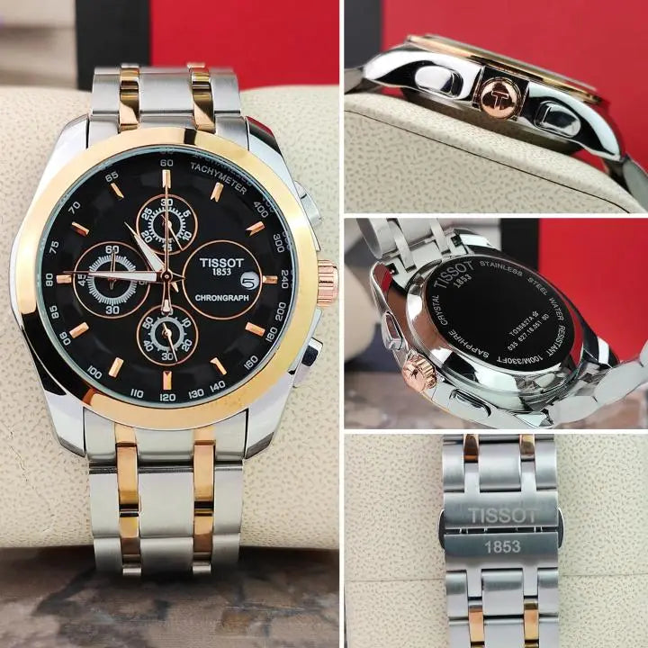 Tissot 1853 Black Dial Chronograph Metal Belt Men's Watch