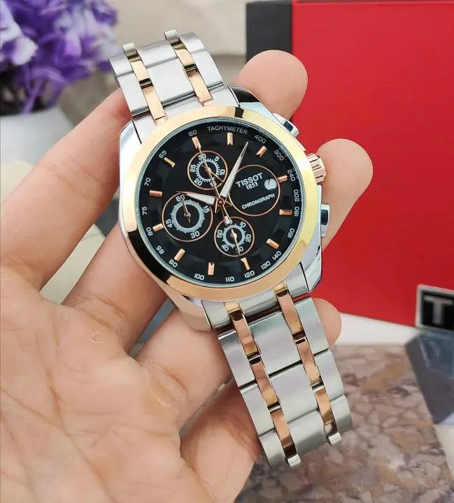 Tissot 1853 Black Dial Chronograph Metal Belt Men's Watch